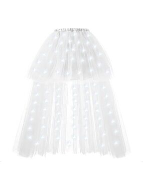 Women LED Light Up Tulle Tutu Skirt High Low Fluffy Sequin Ballet Dress-White